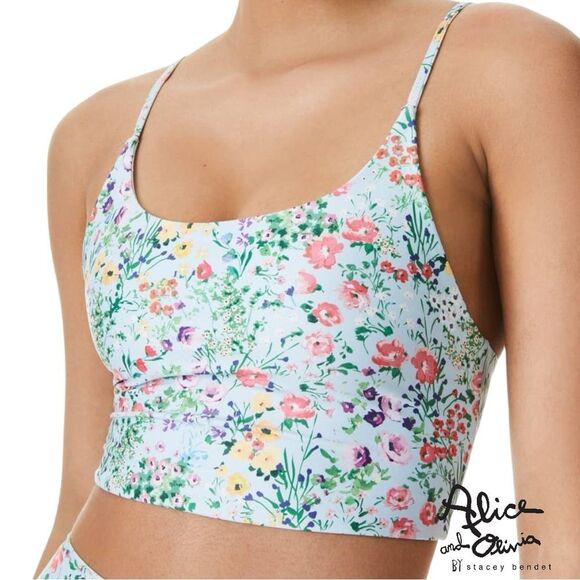 Alice + Olivia **NWT** Penny Scoop Neck Crop Top in Coastal Gardens Powder Blue - Picture 1 of 10